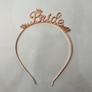 Rose Gold Toned “Bride” Metal Floral Design with Rhinestones Headband